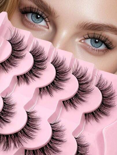 5 paires de faux cils naturels et transparents avec de la fourrure de vison faux douce. Légers et élégants, conviennent pour un port quotidien.