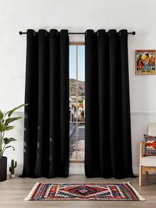 遮光窗帘（半圆形），隔热，适用于客厅、卧室、厨房或浴室 - 黑色 - 查看 1