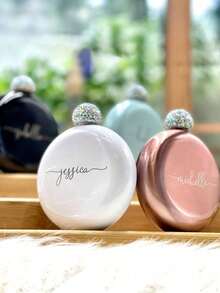 5oz Custom Stainless Steel Mini Hip Flask, Bridesmaid Gift, Personalized Rhinestone Lid Flask, Round Bridesmaid Flask, Customizable Engraved Bridesmaid Invitation Gift - Multicolor - View 2