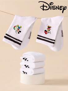 1 Pair/5 Pairs/10 Pairs Women's Mid-Calf Socks - Disney Mickey Pattern, Couple Mid-Calf Socks, Two-Stripe Sports Mid-Calf Socks, Versatile Style, Suitable For Daily Wear And As Holiday Gifts - Multicolor - View 5