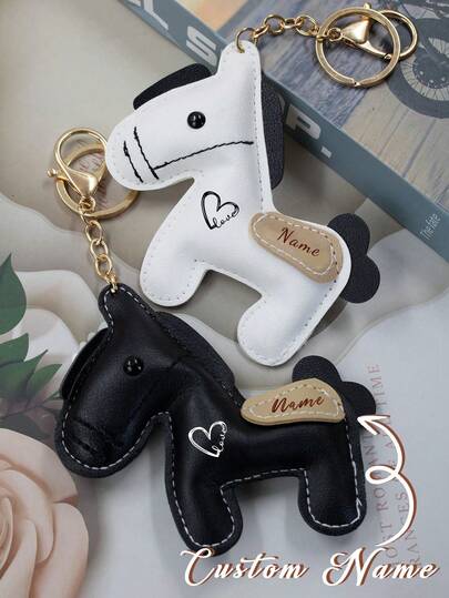 Personalized Horse Keychain, Custom Letters Bag Charm,Customized Leather Keychain, Customizable Bag Accessories, Horse Year Keychain,Animal-Shaped Keychains,Bag Charms For Tote Bags, Christmas, Birthday Gifts, Youth Keychains