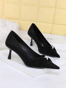 European & American Style Bowknot Pointed Toe Slip-On High Heel Women's Dress Shoes - Black - View 4