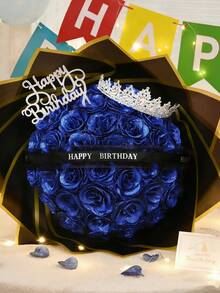 45/23pcs Shiny Rose Bouquet, DIY Artificial Shiny Rose Bouquet, Blue Enchanting Rose, Artificial Rose Bouquet For Valentine's Day, Artificial Flowers, Artificial Roses, Everlasting Shiny Artificial Rose Bouquet, Rose Bouquet With Baby's Breath, Fake Flowers - Blue - View 7