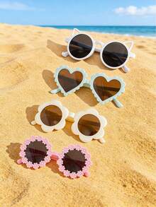 4-Piece Set - New Children's White Flower Glasses, Pink Round Frame Daisy Glasses, Cute Little Boy/Girl White Cat Glasses, Glasses Set Combination - Multicolor - View 1