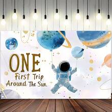 Birthday Banner For The First Trip Around The Sun: Galaxy Theme Solar System Decoration - Multicolor - View 3