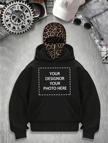 Women's Fashionable Leopard Print Double Hooded Half-Zip Jacket, Customizable With Text/Image Prints, Double Hooded Half-Zip Hoodie - Black - View 3