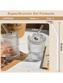 Taza de vidrio con Tapa y Pajita,Juego de Tazas de Café de ,Juego Moderno de Taza de Café Exquisita,Apto Tanto para Frío Como para Calor para Cerveza,Whisky,Capuchino,Té,Leche,Cola - 1 artículo - Ver 9