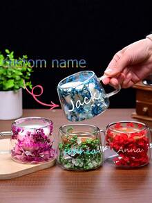 Taza de vidrio de doble capa personalizada con asa, taza de café transparente de borosilicato de alta resistencia al calor, taza de vidrio con patrón floral grande para té y leche, estilo minimalista y elegante - multicolor - Ver 1
