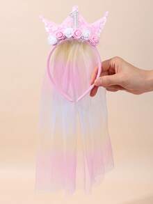 1 Stück Prinzessin Geburtstags Krone Haarband für Mädchen, mit langem Regenbogen Farbverlauf Schleier, glitzernde Pailletten Zahlen 1-5 & Blumen Deko, süßes Haarband, geeignet als Party Foto Requisite, süßes Mädchen Tüll Haarschmuckstück, tolles Geburtstagsgeschenk, Teenager Haaraccessoire - Verschiedenfarbig - Übersicht 9