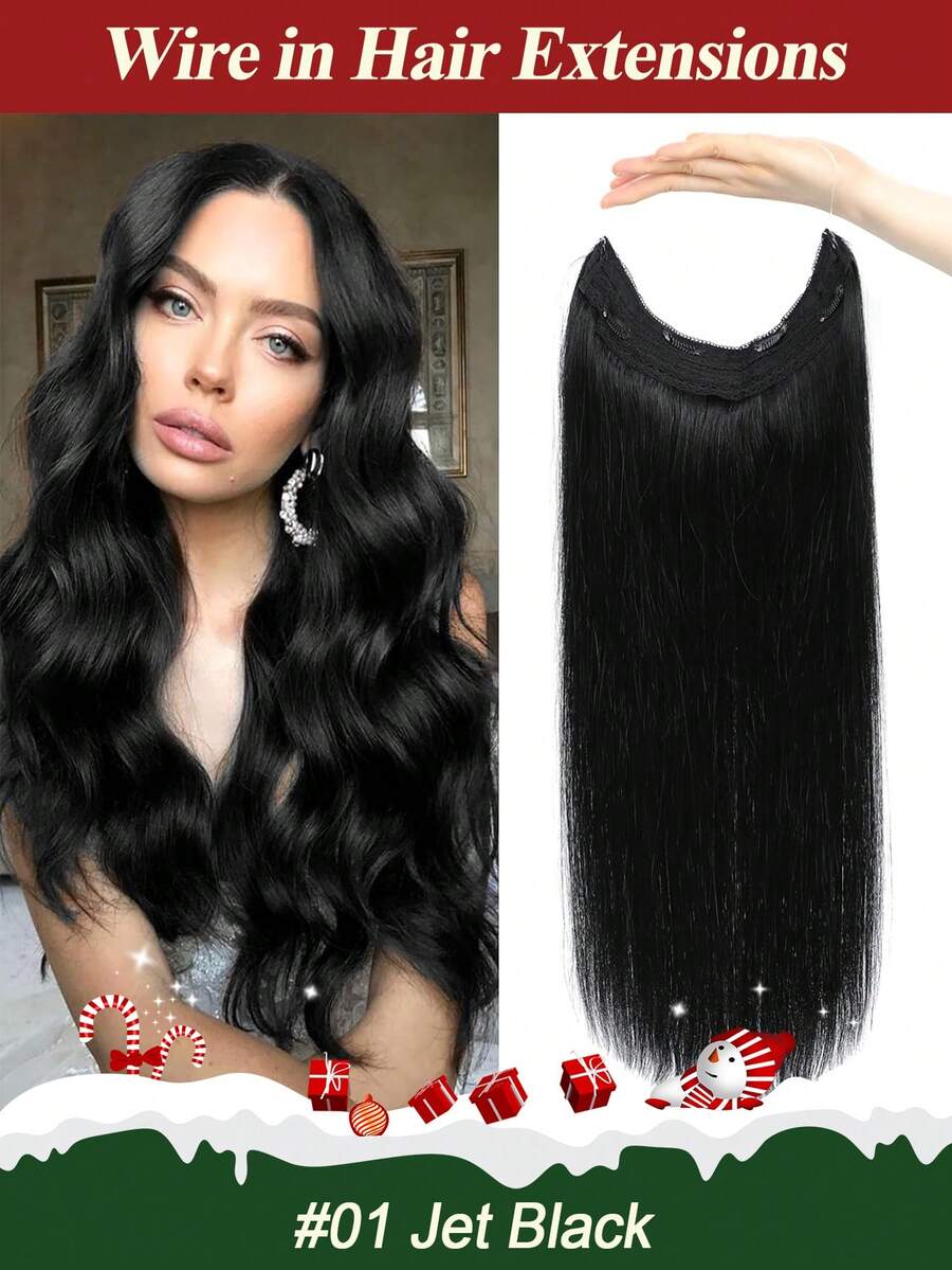Hair Extensions Real Human Hair 12-20 Inch Straight Remy Human Hair Invisible Wire Weft Hair Extension For Women Girls Easy To Wear No Glue No Damage Clip-In Hair Extensions For Daily Use Party Wedding Cosplay Halloween Blonde Brown Black Burgundy 100% Remy Human Hair Seamless Invisible Halo Crown Extension For Fine Thin Hair Adds Volume Length Natural Look Ready To Wear Heat Resistant Synthetic Hair Alternative Best Human Hair Extensions For Women - 01 Đen tuyền - Xem 1