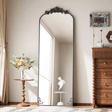 Vintage Arched Full-Length Mirror With Baroque Ornate Frame In Antique Gold – Shatterproof & Wall-Mountable - 黑色 - 查看 2