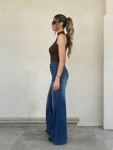 Women's Straight Leg Jeans, Long Length, Button Closure, Medium Stretch, Casual Wear