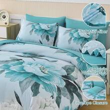 7 Piece Aqua Blue Floral Comforter Set Full/Queen/King Size Bed In A Bag,Flowers Printed On Light Comforter Set With Sheets, Soft Microfiber Botanical Bedding Set For Wedding Items,Home Bed Room Decor,All Season Bedroom Decor - 水藍色 1116 - 查看 6