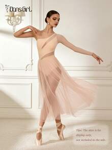 DonsGirl Áo liền quần ba lê nữ - Thiết kế cổ áo bất đối xứng gợi cảm và phối lưới co giãn, bộ đồ liền thân thời trang, phù hợp cho tập luyện/biểu diễn múa và mặc hàng ngày vào mùa xuân. - Bụi hồng - Xem 6