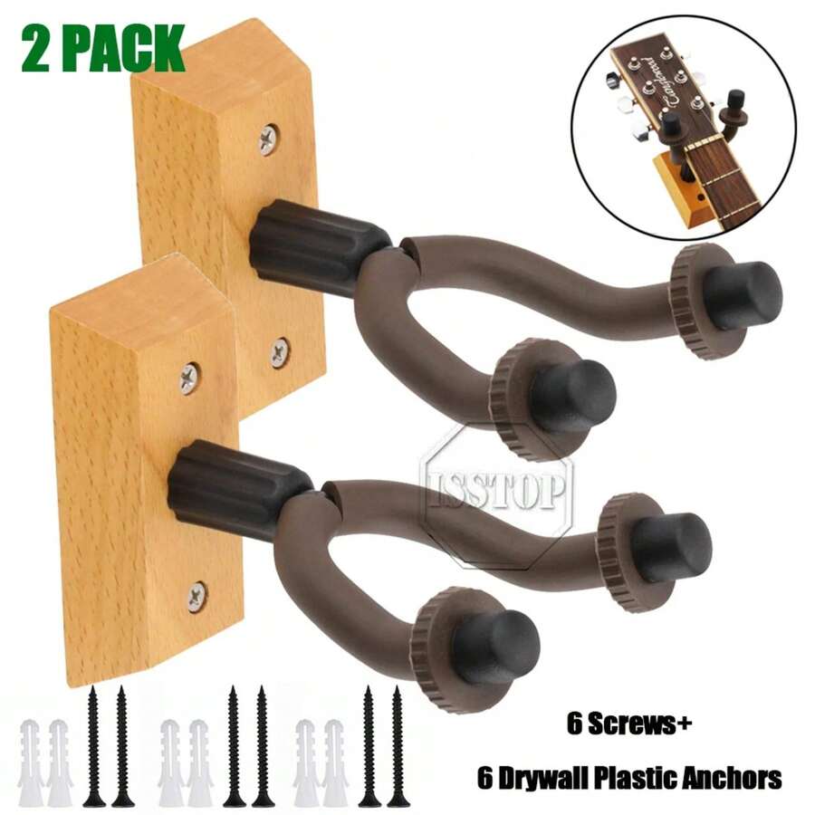 2Pack Guitar Hangers Hook Adjustable Instrument Display Holder Wall Mount Rack - Black - View 1