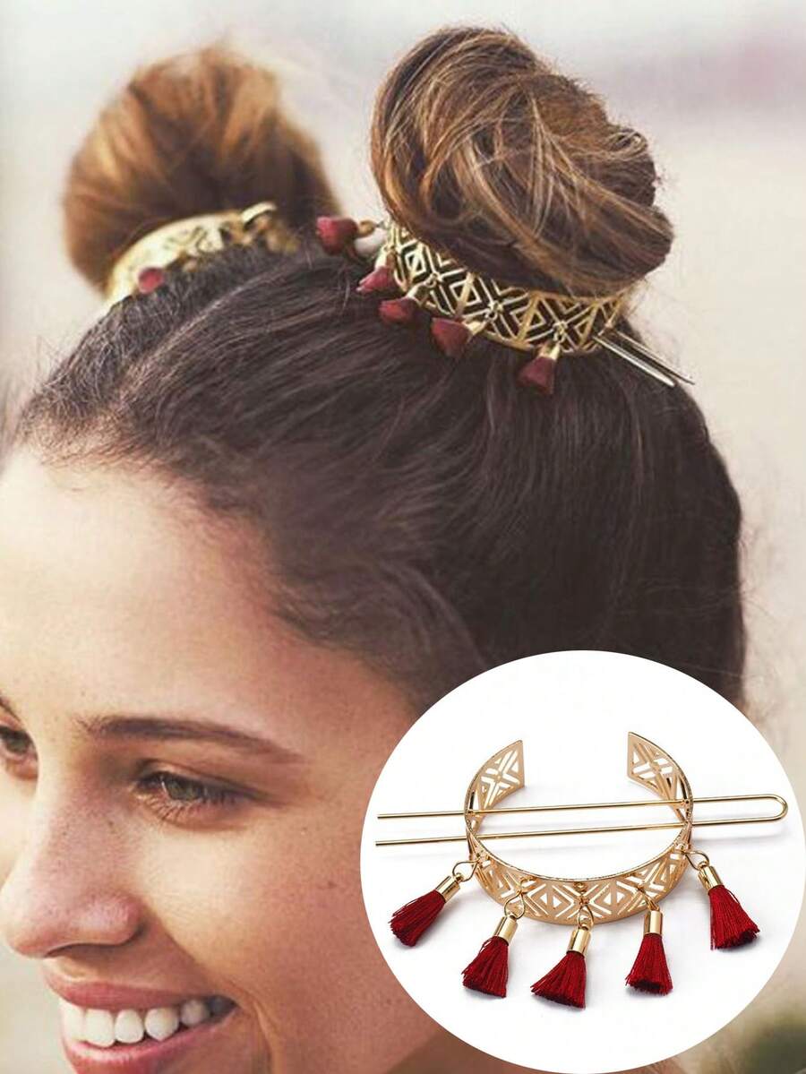 1 chiếc kẹp tóc hình học cổ điển rỗng, kiểu retro, vòng hoa cài tóc thời trang cho các buổi hòa nhạc và tiệc tùng, phụ kiện tóc dành cho nữ. - Nhiều màu - Xem 1