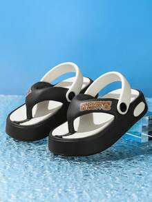 1 Pair Kids Flip Flops, Suitable For Toddlers And Little Kids, Casual And Outdoor Use, Water-Friendly - Black - View 3