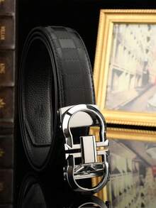 黑色格纹真皮腰带 - 自动扣高端男士腰带，时尚纹理，正式休闲两相宜，耐用金属扣，适合搭配办公西装、日常裤装和时尚服饰 - 节日和周年纪念日送给亲戚、朋友或男友的完美礼物 - 彩色 - 查看 14