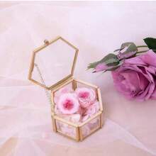 1pc Luxurious Hexagonal Glass Jewelry Display Box - Decorative Boxes For Storage And Organization - Brass Frame, Wedding Gift, Ring, Bracelet, Earring Holder, Mother's Day&Valentine's Day ,Spring Season Home Room Decor, Stylish Storage Case For Jewelry Collector,Room Décor - Multicolor - View 2