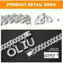 1pc Diamond-Shaped Hip-Hop Pet Necklace, Zinc Alloy Cuban Chain With Letter Pendant, Inlaid With Shiny Rhinestones, 14mm Suitable For Small, Medium And Large Dogs & Cats, Holiday Gift, Daily Wear, Dog Necklace - Multicolor - View 6