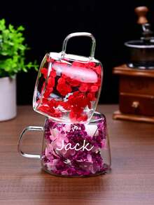 Taza de vidrio de doble capa personalizada con asa, taza de café transparente de borosilicato de alta resistencia al calor, taza de vidrio con patrón floral grande para té y leche, estilo minimalista y elegante - multicolor - Ver 11