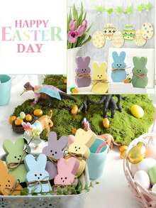 3pcs Wooden Rabbit Desktop Decor Set, Suitable For Holiday Party Decoration, Multi-Tier Tray Decor, Can Be Used For Holiday Party, Home Decor, Farmhouse Style Desktop Decoration, Also Can Be Easter Gift, Valentine's Day Gift, Birthday Gift, Mother's Day Gift, Graduation Gift - Multicolor - View 5