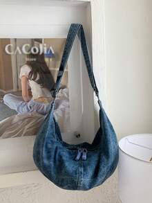 peach tree Denim Canvas Tote Bag, Women's Vintage Minimalist Style Shoulder Bag, Large Capacity Foldable Crossbody Bag For Daily Commute, Shopping, Travel, Party, Cosmetic Storage, Girlfriend/Birthday Gift, Fashion Accessory