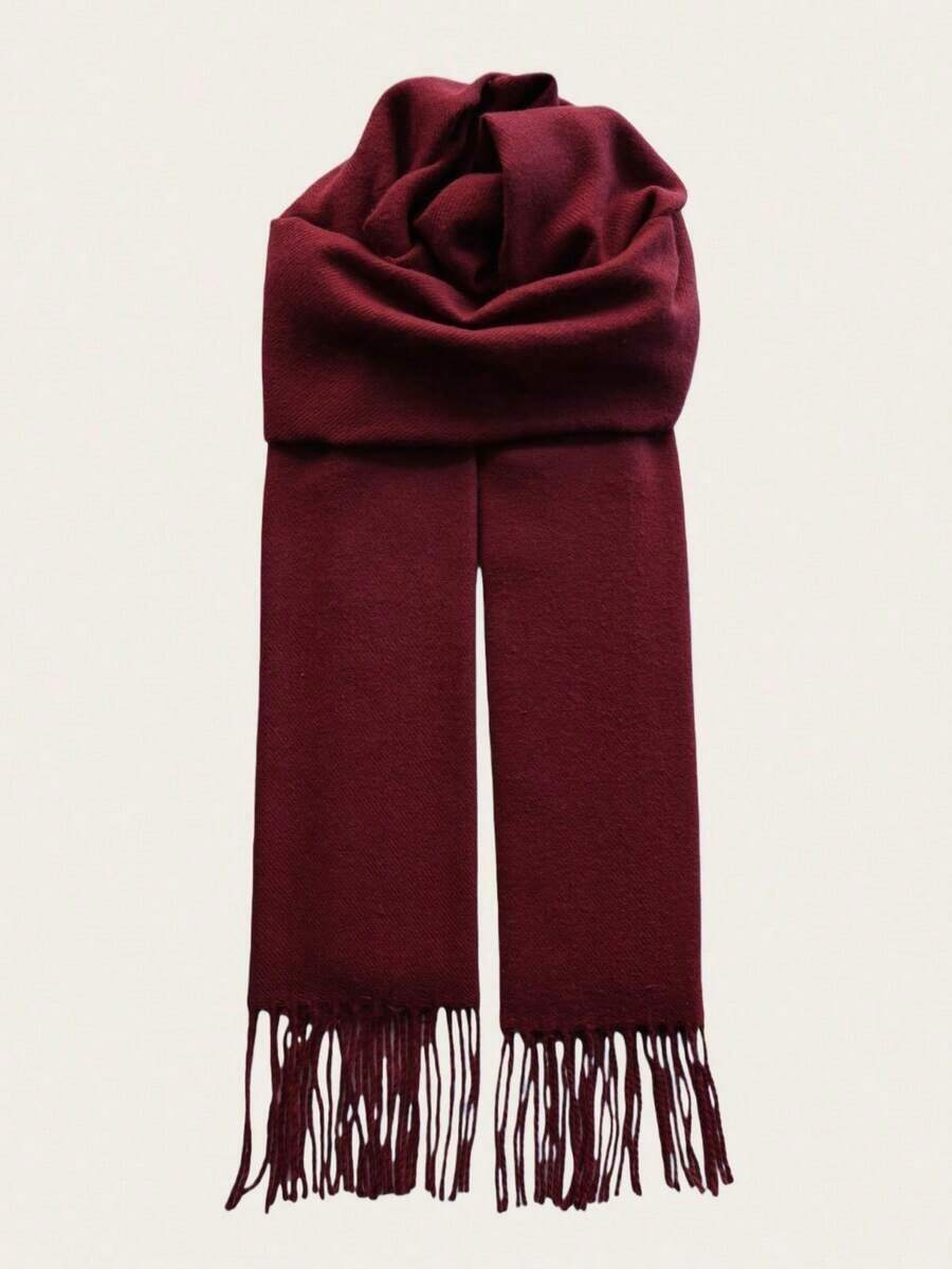 1pc Men Plaid Scarf With Tassels, Warm Men Scarf Accessory Students, Couples, Business, Outdoor In Autumn/Winter, European Style Men AccessoriesMen Scarves HNCM - 白色 - 查看 1