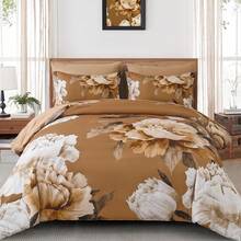 7 Piece Brown Floral Comforter Set Full/Queen/King Size Bed In A Bag,Flowers Printed On Light Comforter Set With Sheets, Soft Microfiber Botanical Bedding Set For Wedding Items,Home Bed Room Decor,Easter Gifts,Mothers Day Gift,All Season - Nâu 0870 - Xem 1