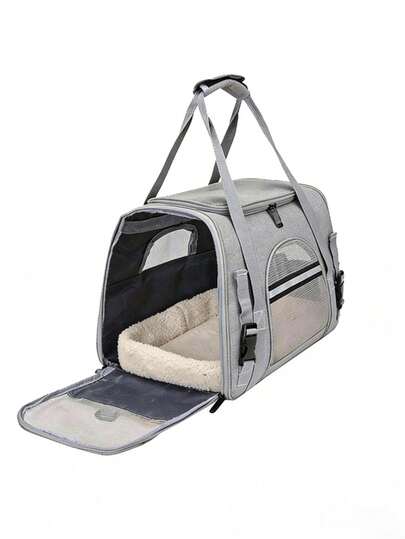 1pc Pet Airline Approved Carrier, Suitable For Cats/Dogs Up To 20lbs, Soft Pet Travel Crate With Cushion