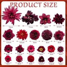 [Free Shipping]Artificial Burgundy Red Flowers Bulk Silk Rose Fake Flowers Heads For Crafts - DIY Home Party Garden Floral Garland Valentines Decoration Mini Big Small Faux Fabric Flowers Heads 3-12cm (Burgundy Red) - 勃根地紅 - 查看 3
