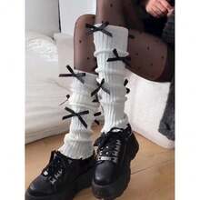 Women's Y2K 80s Leg Warmers Socks Rib Knit Boot Socks,OneSize,WhiteBowtie - WhiteBowtie - View 5