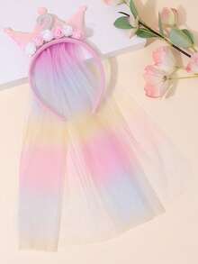1 Stück Prinzessin Geburtstags Krone Haarband für Mädchen, mit langem Regenbogen Farbverlauf Schleier, glitzernde Pailletten Zahlen 1-5 & Blumen Deko, süßes Haarband, geeignet als Party Foto Requisite, süßes Mädchen Tüll Haarschmuckstück, tolles Geburtstagsgeschenk, Teenager Haaraccessoire - Verschiedenfarbig - Übersicht 3