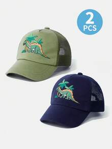 2/3 piezas Gorra de béisbol de malla con estampado de dinosaurio para niños pequeños de 2 a 7 años, sombrero de sol ajustable y transpirable para verano, gorra trucker para niños pequeños, para juegos al aire libre, deportes, playa, regalo de cumpleaños - gorra de béisbol de red - Ver 19