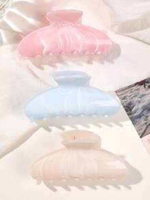 3pcs ABS Material Pastel Gradient Marble Pattern Semi-Circle Hair Claw, Elegant Sweet Medium Size, Versatile For Beach, Boho, Ponytail, Bun Hairstyles Fashion Hair Accessories Casual Claw Clips Elegant Hair Clips Beauty Hair Clutch Women Hair Jaw Clip Summer Outfits,Festival,Party - 3-piece Set - Half-circle Marble - View 2