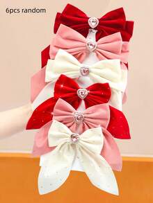 6 pezzi/set Fermagli per capelli con fiocco in velluto a forma di cuore con diamanti rosa, accessori per capelli retrò con decorazioni in strass - adatti per ragazze e donne, atmosfera da festa, adatti per uso quotidiano, pendolarismo, festa, scuola, creano un'immagine dolce e carina, regalo di San Valentino, regalo di Capodanno 2026, fermagli a pinza, fermagli per capelli, barrette per capelli, accessori per la testa - Multicolore - Visualizzare 9