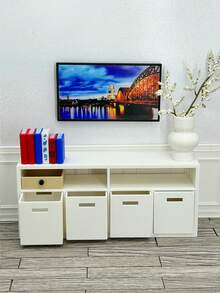 1:12 Scale Minimalist Plastic Dollhouse TV Stand - Bookcase Function & Drawer Storage, Optional Decor Accessories, TV Not Included - Multicolor - View 2