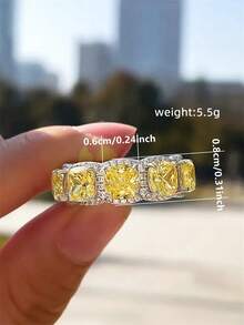 1枚优雅立方氧化锆戒指，女士款式，适合婚礼、订婚、周年纪念、派对、情人节及其他场合。 - 黃色 - 查看 6