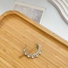 1pc Shiny Rhinestone Moon & Faux Pearl Hair Clip - Fashionable Unique Bangs Hairpin With Full Rhinestone Faux Pearl Design - Elegant Accessory Side Clip Suitable For Festival Wear, Claw Clips, Hair Slide, Hair Barrettes, Bobby Pin, Head Accessories, Party, Hair Accessories For Women - Multicolor - View 5
