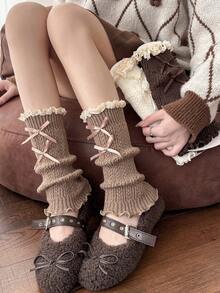 1/2/3/4/6 Đôi tất giữ ấm chân nữ kiểu dáng ren nơ, thời trang, đa năng, ấm áp, họa tiết hoa rỗng, thích hợp cho mùa thu, đông, xuân, hè. - Nhiều màu - Xem 9