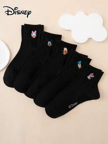 Disney 5双迪士尼系列刺绣米奇米妮黛西图案趣味卡通女士中筒袜，运动袜，四季皆宜，欧码，舒适透气，耐穿，适合日常穿着，优质面料，穿着舒适无负担。 - 黑色 - 查看 6