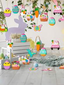 12件套复古木质复活节及春季装饰品 - 小鸡和小矮人造型，空心悬挂饰品，适用于复活节彩蛋、教室和家居装饰 - 春季节日悬挂装饰品 - 彩色 - 查看 4