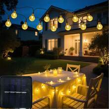 1 pieza Luz solar de 6.5 M con bolas de burbujas LED, luz de camping al aire libre, luz de decoración de jardín solar, lámpara de decoración de fiesta, decoración del Día de San Valentín para calle, jardín, barandilla, escalera - Cadena de luces de bola de burbujas alimentada por energía solar - Ver 2