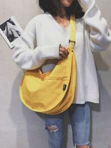 Japanese Style Solid Color Casual Large Capacity Student Dumpling Shoulder-Body Crescent Lunar Messenger Bag, Versatile Shopping Tote - Màu vàng - Xem 6