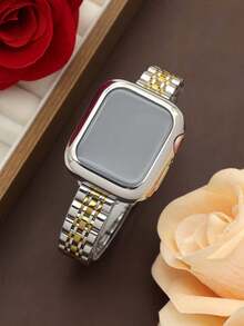 Huastonband 相容 38mm 40mm 41mm 42mm 44mm 45mm 46mm 49mm 保護殼，女款 14mm 纖細銀色不鏽鋼錶帶搭配柔軟防刮金色 TPU 保護套，適用於 S11/S10/S9/S8/S7/S6/S5/S4/S3/S2/S1/SE/SE2 系列，女款金色手鍊，適合派對、聚會、海灘、日常穿著，時尚配件，女性禮物 - 銀間金 - 查看 4