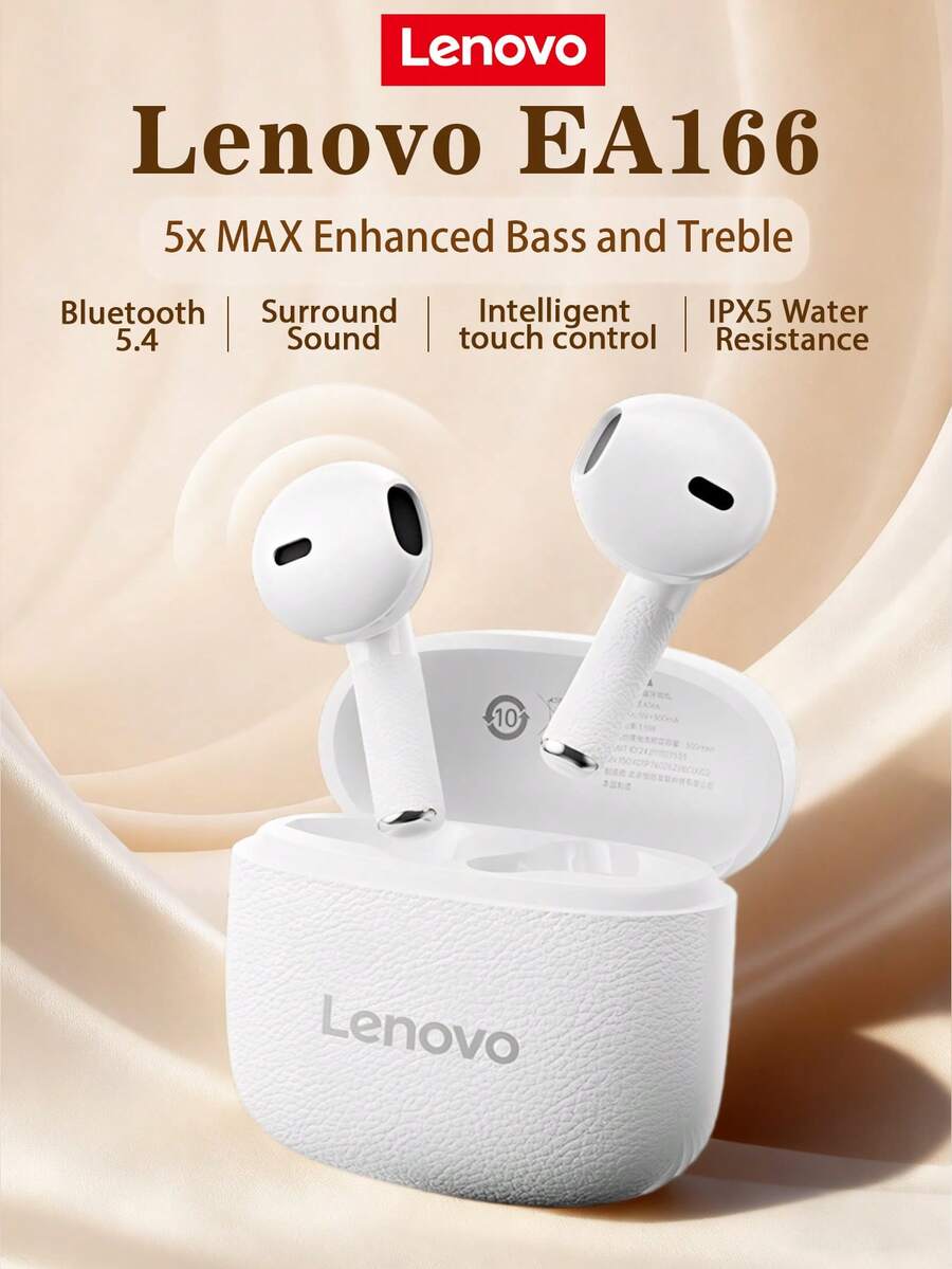 Lenovo EA166 Bluetooth 5.4 Bluetooth headset: High-quality sound, intelligent ultra-clear call noise reduction, IPX5 waterproof and sweatproof rating, ultra-low latency.
