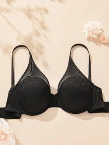 Wingslove 女士亮片透视网纱钢圈文胸 - 无缝深V领，可转换交叉肩带 | 轻盈透气侧边拼接，性感时尚，适合日常穿着 - 黑色 - 查看 8