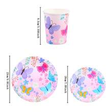 Floral Butterfly Pattern Disposable Tableware Set, 7/9 Inch Party Plates, Disposable Paper Plates And Cups Suitable For Holidays, Weddings, Engagements, Weddings, Birthdays, Parties, Celebration Events - Multicolor - View 2