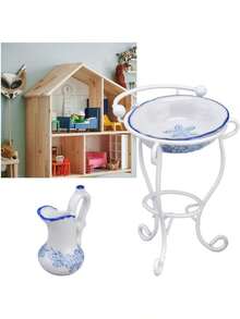 EstiloMuebles De Casa De MuñEcas Juego De BañO 1:12 Soporte De Lavabo Casa De MuñEcas Hervidor Y Lavabo Casa De MuñEcas Accesorios De BañOVersióN Mejorada - 1 - Ver 5