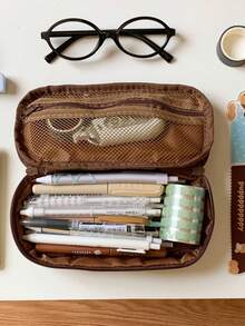 1个可爱大容量多功能带提手铅笔盒，铅笔袋，学校文具收纳盒，返校季，学习用品，铅笔袋，文具、账单、化妆品、办公用品收纳袋，返校季，学习用品，铅笔袋，书包 - 彩色 - 查看 4